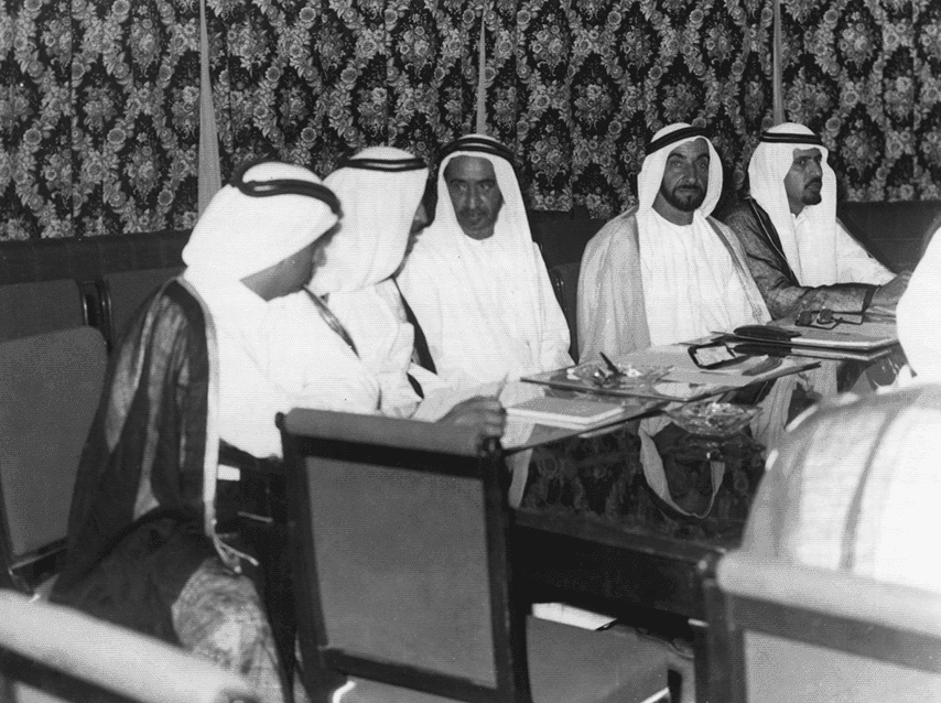 Sheikh Zayed at the Conference of Rulers that announced the establishment of the UAE, 1971.